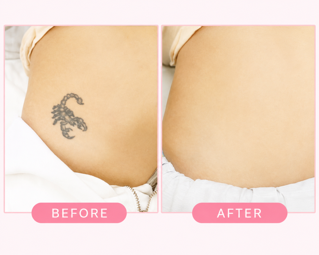 vero beach patient before and after receiving tattoo removal with ink out device